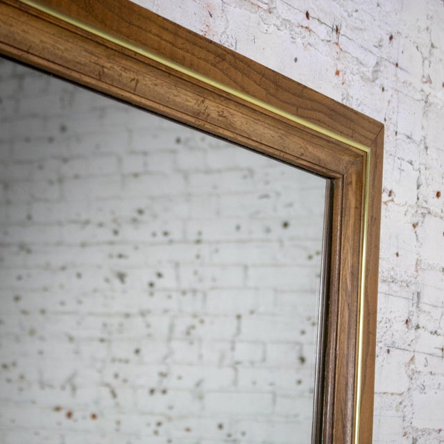 1974 Modern Wall Mirror by Thomasville Rectangular Oak Frame With Brass Plated Detail For Sale - Image 12 of 18