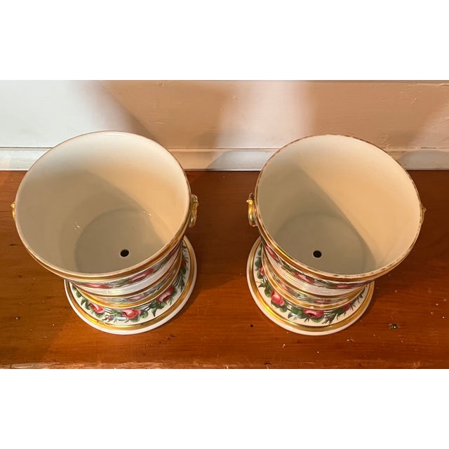 Antique 18th Century French Louis XVI Queen's Factory Paris Porcelain Cachepots or Orchid Flower Pots - A Pair For Sale - Image 11 of 15