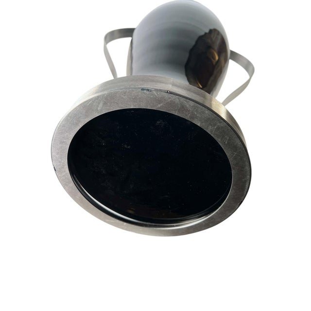 Black Contemporary Black Glass Vases With Stainless Steel - A Pair For Sale - Image 8 of 8