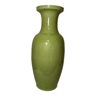 Large John-Richard Mid-Century Modern Style Apple Green Crackle Glaze Floor Vase For Sale