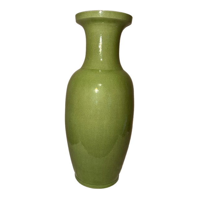 Large John-Richard Mid-Century Modern Style Apple Green Crackle Glaze Floor Vase For Sale