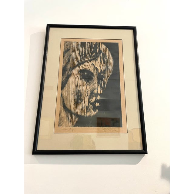 Tan Framed Portrait of a Woman, Signed Artist's Proof Relief Print For Sale - Image 8 of 11