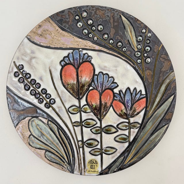 Handmade Ceramic Floral Wall Plate from Ruscha, Germany, 1970s For Sale - Image 15 of 17