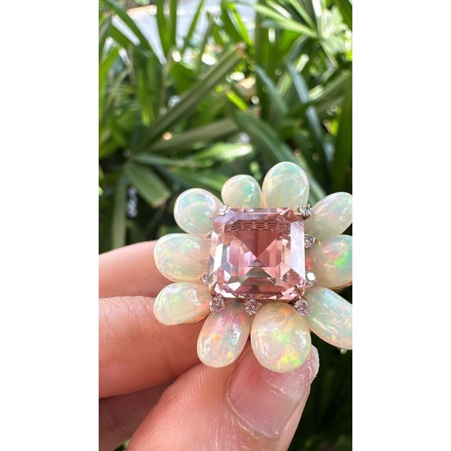 Metal Set in 18k Gold, 9.87 Carats Tourmaline, Ethiopian Opal & Diamonds Cocktail Ring, Size 6 For Sale - Image 7 of 10