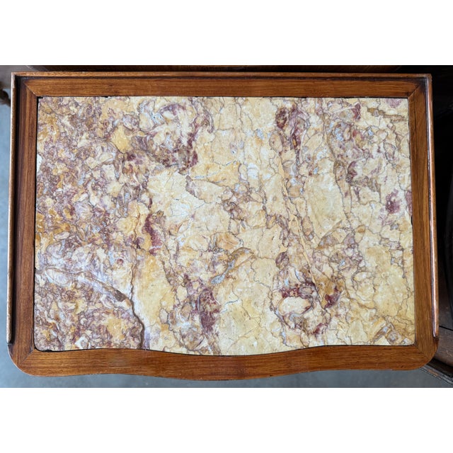 Antique Louis XV French Marquetry Marble Top Nightstands, Set of 2 For Sale - Image 11 of 15