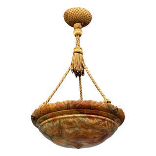 Swedish Art Deco, Pendant Light, Rope, Alabaster, Sweden, 1930s For Sale