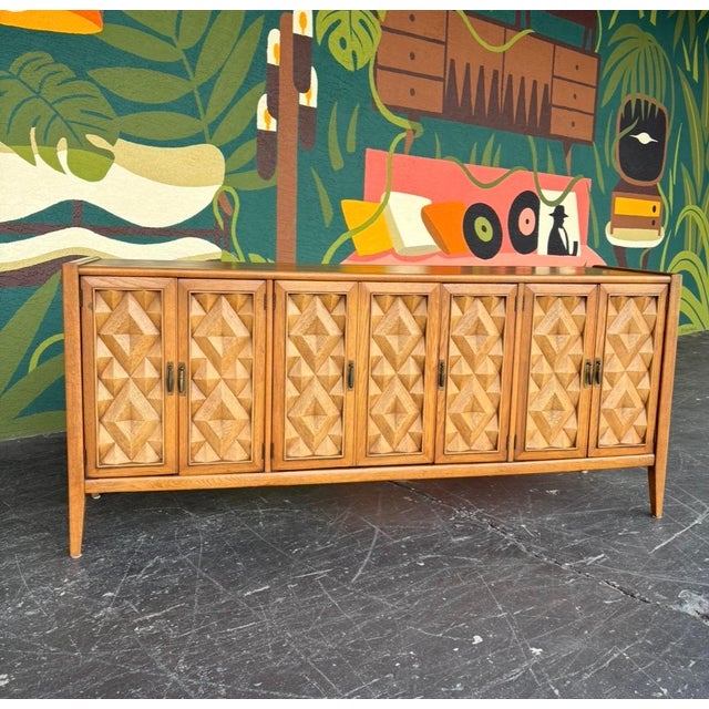 Brown Mid Century Broyhill Diamond Head Hutch For Sale - Image 8 of 14