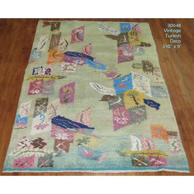 Retro Vintage Turkish Deco Rug For Sale - Image 17 of 18