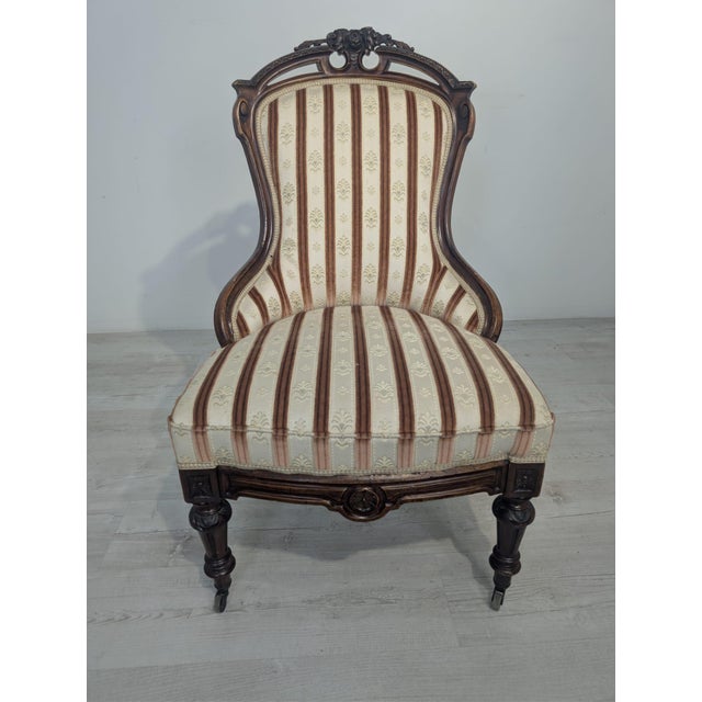 1950s Vintage Chair in Carved Wood on Wheels, 1955 For Sale - Image 5 of 16