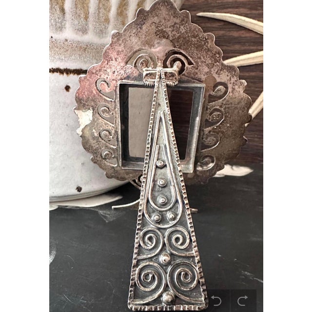 Vintage Sterling Silver Taxco Picture Frame, Turquoise Coral Amethyst Gemstones For Sale In Denver - Image 6 of 12