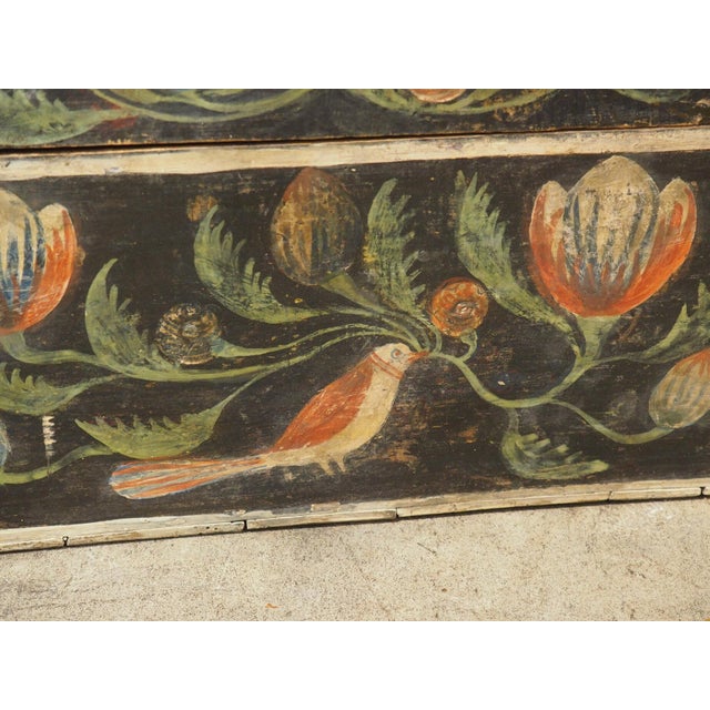 Dark Green Antique Polychrome Wedding Trunk From Normandy, France, 19th Century For Sale - Image 8 of 18