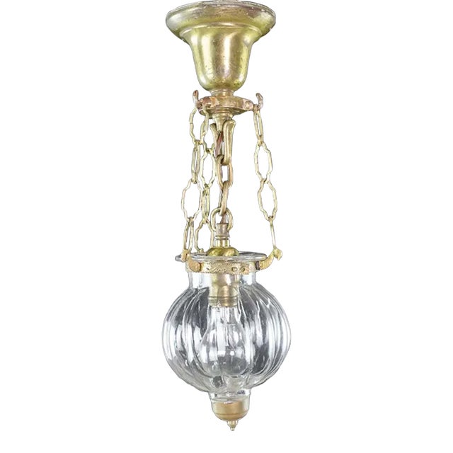 Mid 20th Century Vintage Brushed Brass Steel Clear Glass Onion Bell Jar Pendant Light Chairish