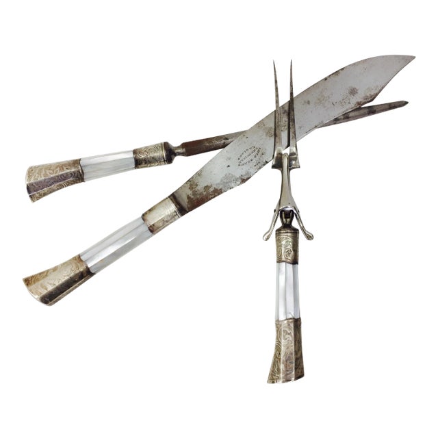 Antique Sterling & Pearl Carving Set - Set of 3 For Sale
