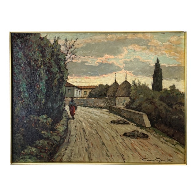 Gino Romiti, Rural Landscape, 1960s, Oil Painting on Panel For Sale