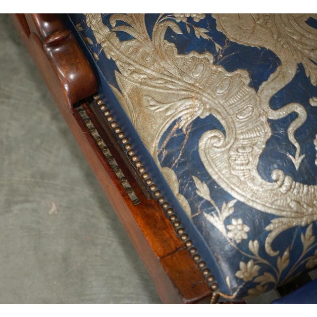 Antique Napoleonic Hardwood and Blue Leather Reclining Library Armchair by Robert Daws, 1830s For Sale - Image 14 of 18