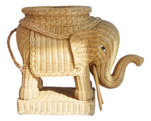 Large Vintage Woven Elephant Plant Stand in Rattan, 1960s