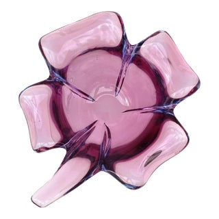 Vintage Barbini Murano Sommerso Purple Blue Italian Art Glass Four Leaf Clover Decorative Bowl Dish For Sale