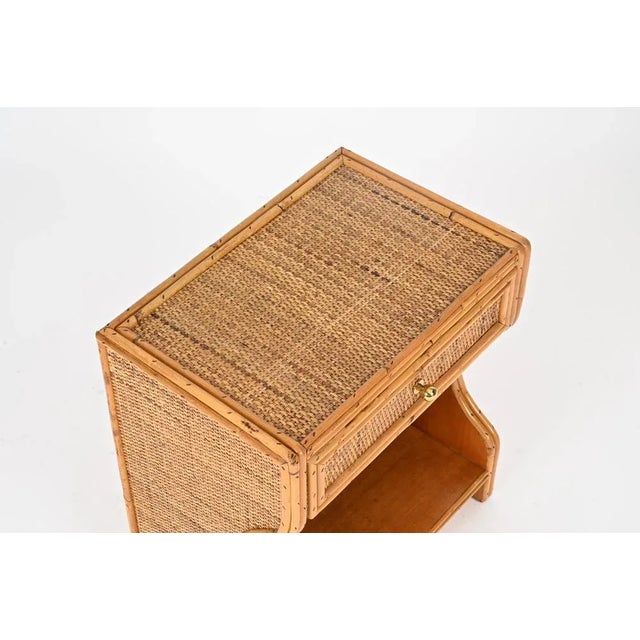 French Riviera Nightstands in Rattan, Wicker and Brass, Italy, 1970s, Set of 2 For Sale - Image 13 of 15