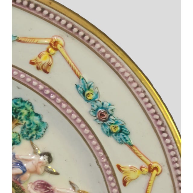 Green Large Vintage Capodimonte Italian Relief Charger Wall Plate Floral Garland Cherubs Marked For Sale - Image 8 of 11