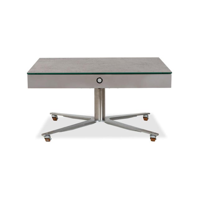 Glass Grey Coffee Table with Manual Function and Storage Compartment in Plastic Decor by Ronald Schmitt For Sale - Image 10 of 13