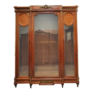 Antique French Inlaid & Ormolu Mounted Display China Cabinet Display Breakfront