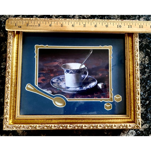 Vintage exquisitely framed and uniquely double matted art work featuring a beautifully rendered blue and white...