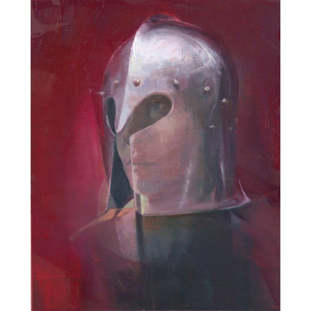 Katherine The Warrior by Elena Burykina | Oil on panel Portrait of a figure in a warrior helmet. For Sale