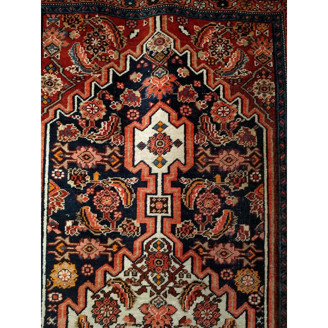 Vintage Persian Bidjar Wide Runner, Hand-Knotted Wool, Geometric Medallion Pattern, Navy & Ivory, 4x14 For Sale - Image 4 of 18