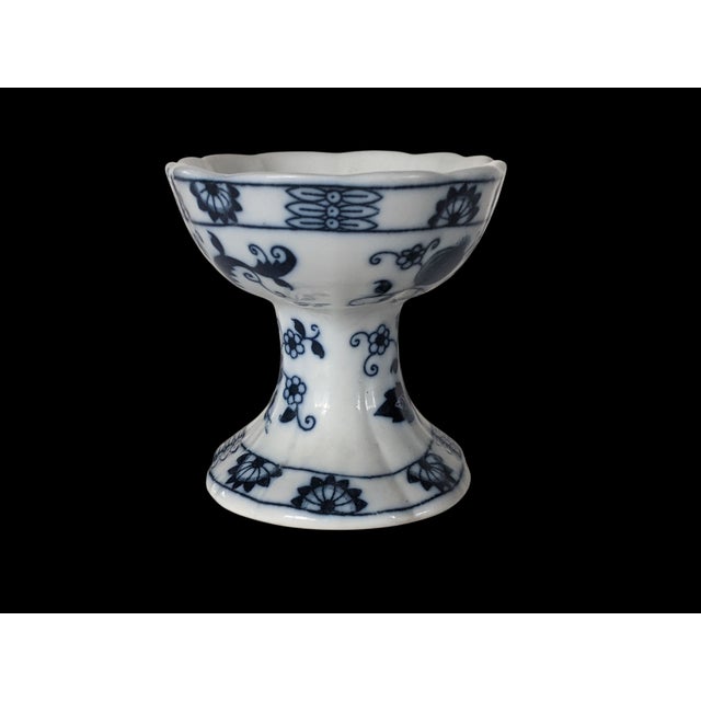 White Vintage Blue Onion Porcelain Pedestal Soap Dish Holder For Sale - Image 8 of 13