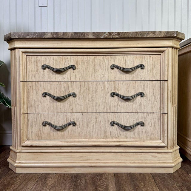 Bernhardt Vintage Bernhardt Neoclassical Revival Marble Top 3-Drawer Nightstands, Pair For Sale - Image 4 of 14