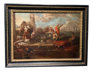 Flemish Artist, Market Scene, Oil on Panel, Early 17th Century