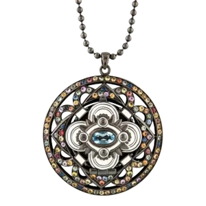 Matthew Campbell Laurenza MCL Locket Pendant Necklace Gem 925 Sterling Silver Sapphire Topaz Enamel