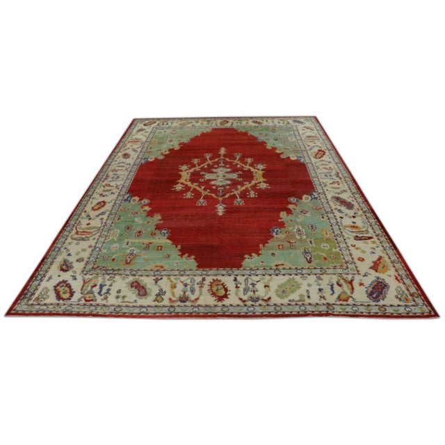 1960s 1960s Green & Red Wool Oushak Rug For Sale - Image 5 of 6