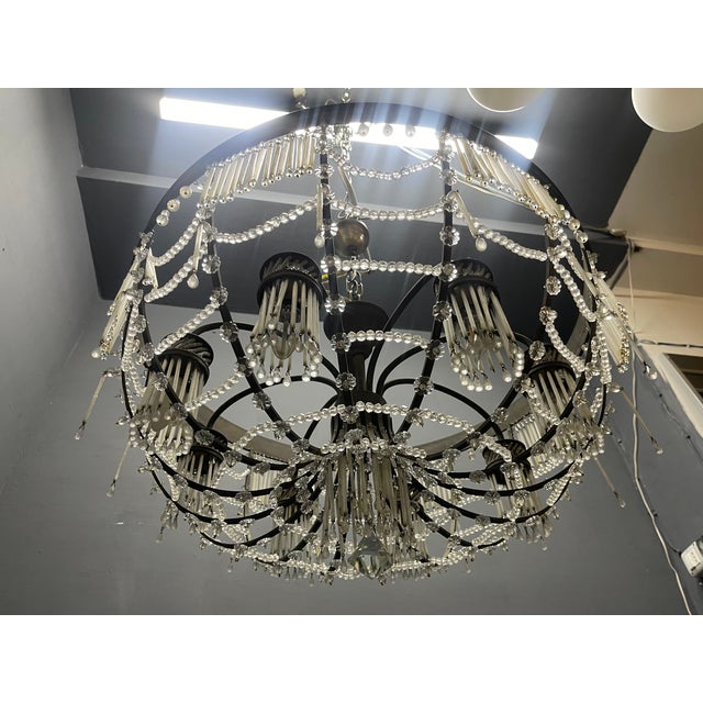 Large Vintage Italian Bronze and Murano Glass Rod Pendant Light, 1940s For Sale - Image 14 of 15