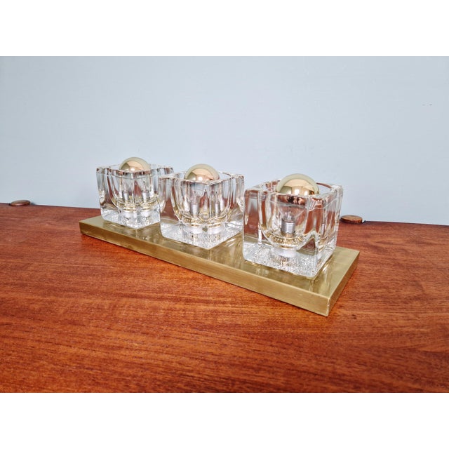 Ice Cube Triple Wall Light in Brass and Glass from Peill & Putzler, 1970s For Sale - Image 10 of 18