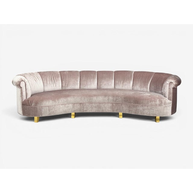 Contemporary Haute House, Large Audrey Channel Sofa, Purple Fabric, Giltwood, 21st C. For Sale - Image 3 of 9