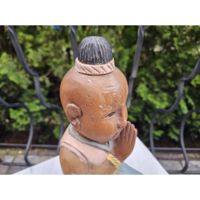 Buddha Figurine in Wood, 1950s For Sale - Image 4 of 8