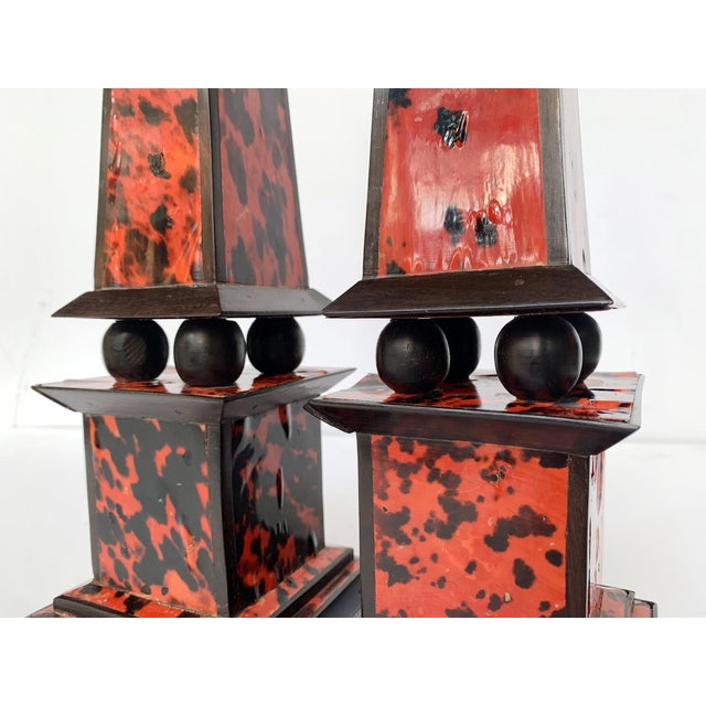 Wood Vintage Obelisks With Faux Shell Veneer - A Pair For Sale - Image 7 of 12