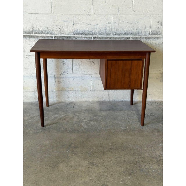 Brown Teak Two-Drawer Rectangular Writing Desk With Tapered Legs Danish Mid-Century Modern For Sale - Image 8 of 10