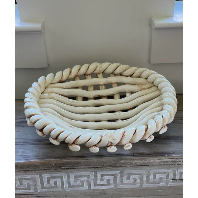 Mid 20th Century 1960s Handcrafted Rustic Basketweave Ceramic Bowl For Sale - Image 5 of 12