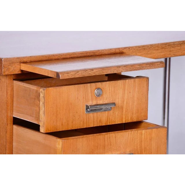 Brown Oak & Chrome Writing Desks by Hynek Gottwald, Czechia, 1930s, Set of 2 For Sale - Image 8 of 12