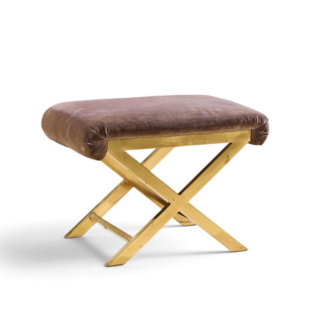 Warren Lloyd for Weiman Mid Century Brass X Base Stools - Pair For Sale In Chicago - Image 6 of 12