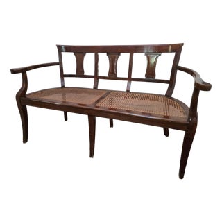 1940s Italian Biedermeier Style Caned Bench With Custom Cushion For Sale