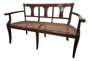1940s Italian Biedermeier Style Caned Bench With Custom Cushion
