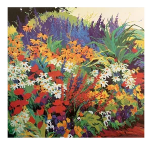 Mary Jane Schmidt "August Garden" Signed & Numbered Floral Artwork Offset Lithograph