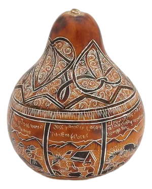 1980s Peruvian Hand-Carved Mate Burilado Folk Art Gourd Box Signed