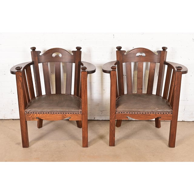 Stickley Brothers Style Antique Mission Oak Arts & Crafts Cube Club Chair For Sale - Image 12 of 13