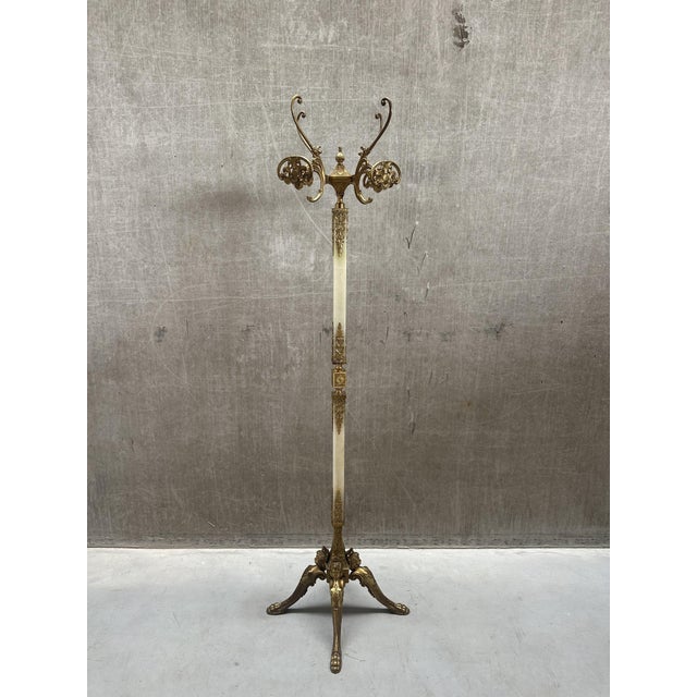 Vintage Italian Onyx Marble and Brass Hall Coat Rack with Rotating Crown and Sculptural Base, 1960s For Sale - Image 6 of 13