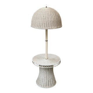 Mid 20th Century White Wicker Chic Cosmic Revival Floor Lamp For Sale