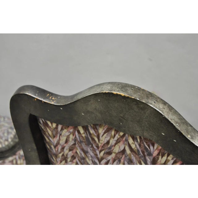 Vintage Italian Baroque Rococo Style Silver Leaf Gilt Lounge Arm Chairs - A Pair For Sale - Image 16 of 18